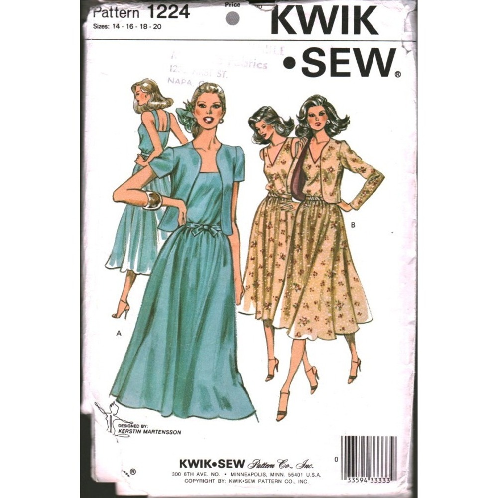 Vintage Kwik Sew 1224 Dress and Jacket Sewing Pattern Kerstin Martensson 14-20